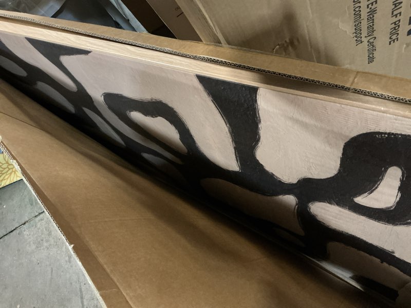 Condition photo showing As Is for framed neutral horizontal abstract wall art for living room, extra large black and beige modern painting print, mid century canvas artwork for dining room bedroom hallway office walls decor, 30x60 inch 60" w x 30" h x 1pc neutral line