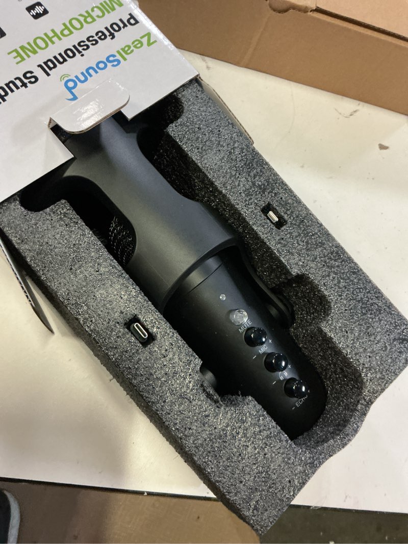 Condition photo showing Good Condition for zealsound podcast microphone for pc, noise cancellation usb mic with gain, volume adjustment & mute button, monitoring & echo, for youtube, tiktok, podcasting, streaming, iphone, ipad, android, mac black