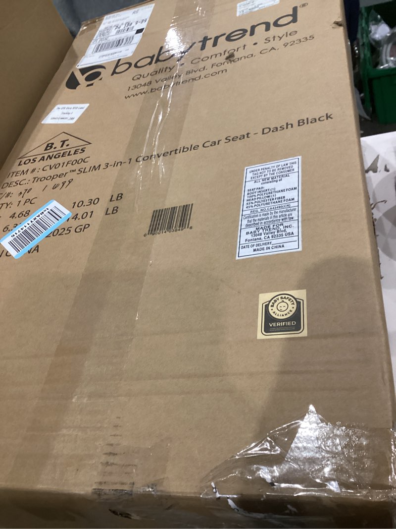 Condition photo showing New/Like New for Baby Trend Trooper™ Slim 3-in-1 Convertible Car Seat, Dash Black Dash Black Trooper SLIM