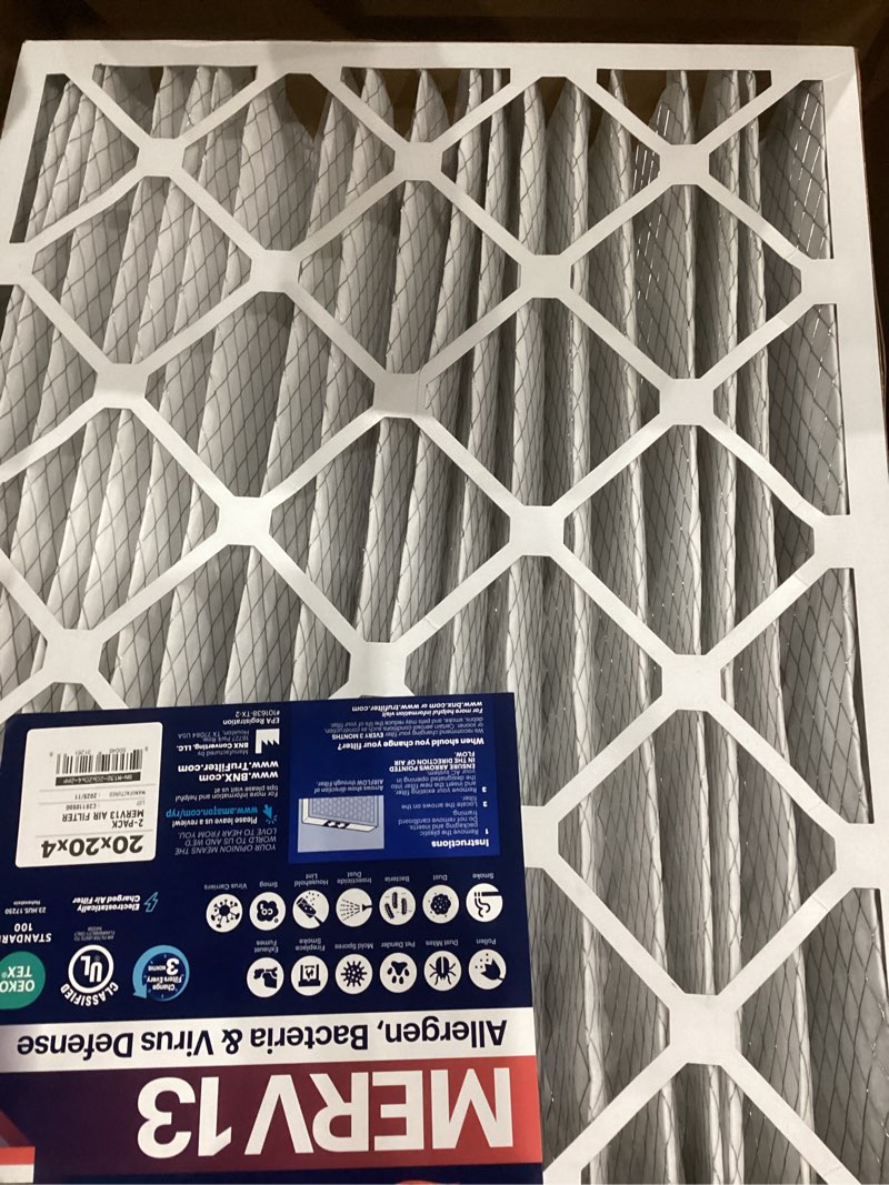 Condition photo showing As Is for BNX TruFilter 20x20x4 (19.5’’ x 19.5’’ x 3.63‘’ Slim Fit) MERV 13 Air Filter (2-Pack) - MADE IN USA - Air Conditioner HVAC AC Furnace Filters Health, Allergies, Mold, Bacteria, Smoke, MPR 1900 FPR 10