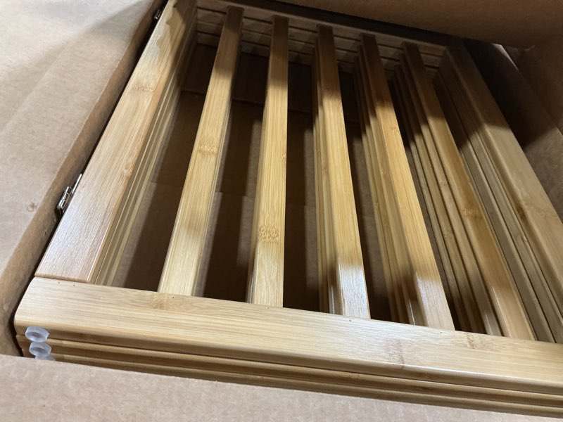Condition photo showing Good Condition for mino kesper natural 37-74" wide dog gate for stair, bamboo dog gates for the house doorways, freestanding pet gates for dogs, doogie puppy fence gate bamboo dog gate natural 4 panel - 74 inches wide