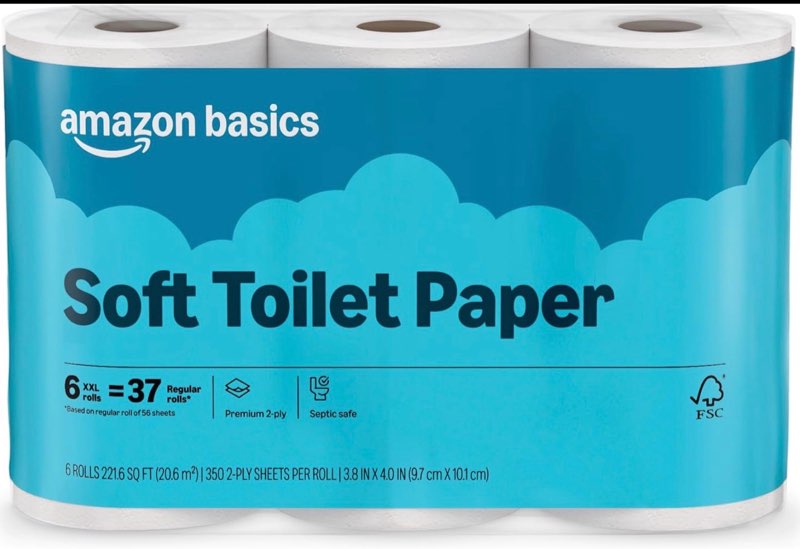 Amazon Basics 2-Ply Soft Toilet Paper, 6 Rolls ( Pack of 6), Equivalent to 37 Regular Rolls, Packaging May Vary 350 sheet (Pack of 6)