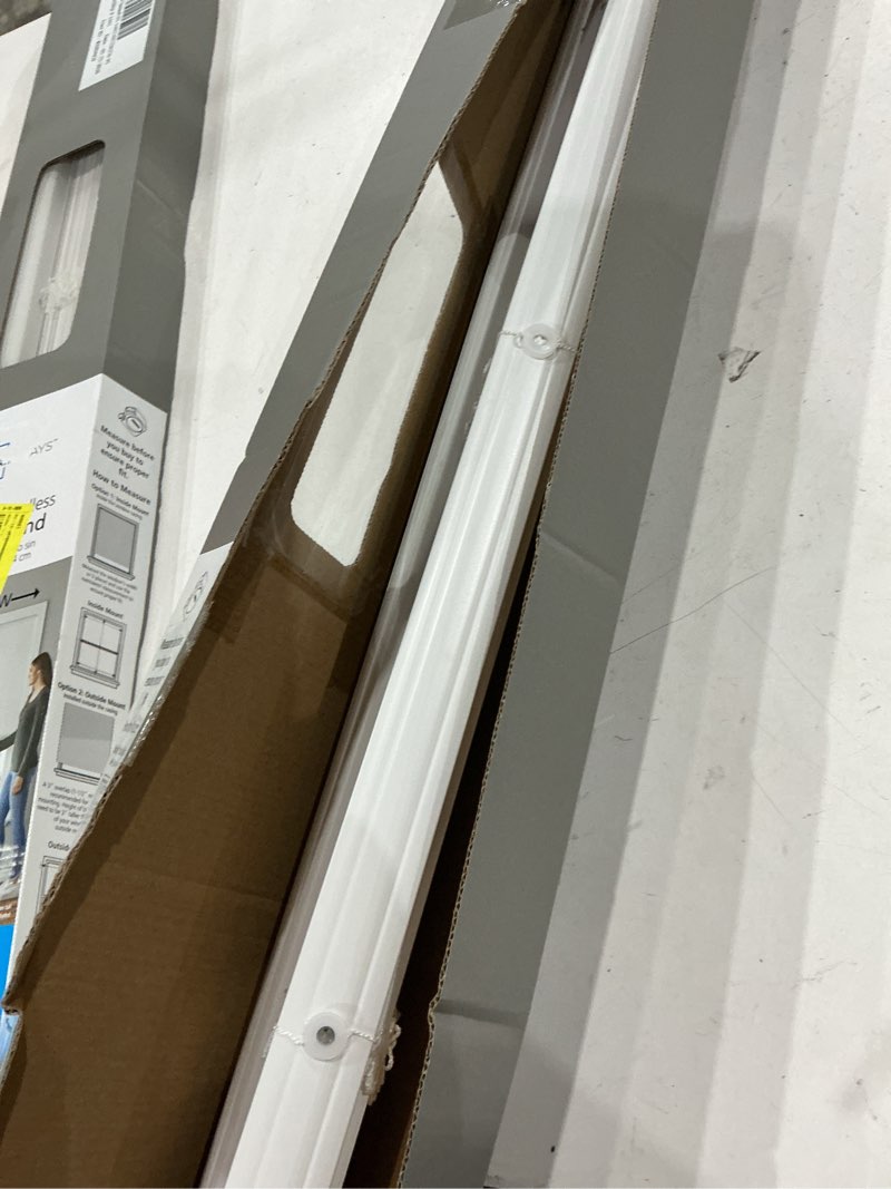 Condition photo showing As Is for mainstays 1  cordless room darkening vinyl blinds  white  47 w x 64 l