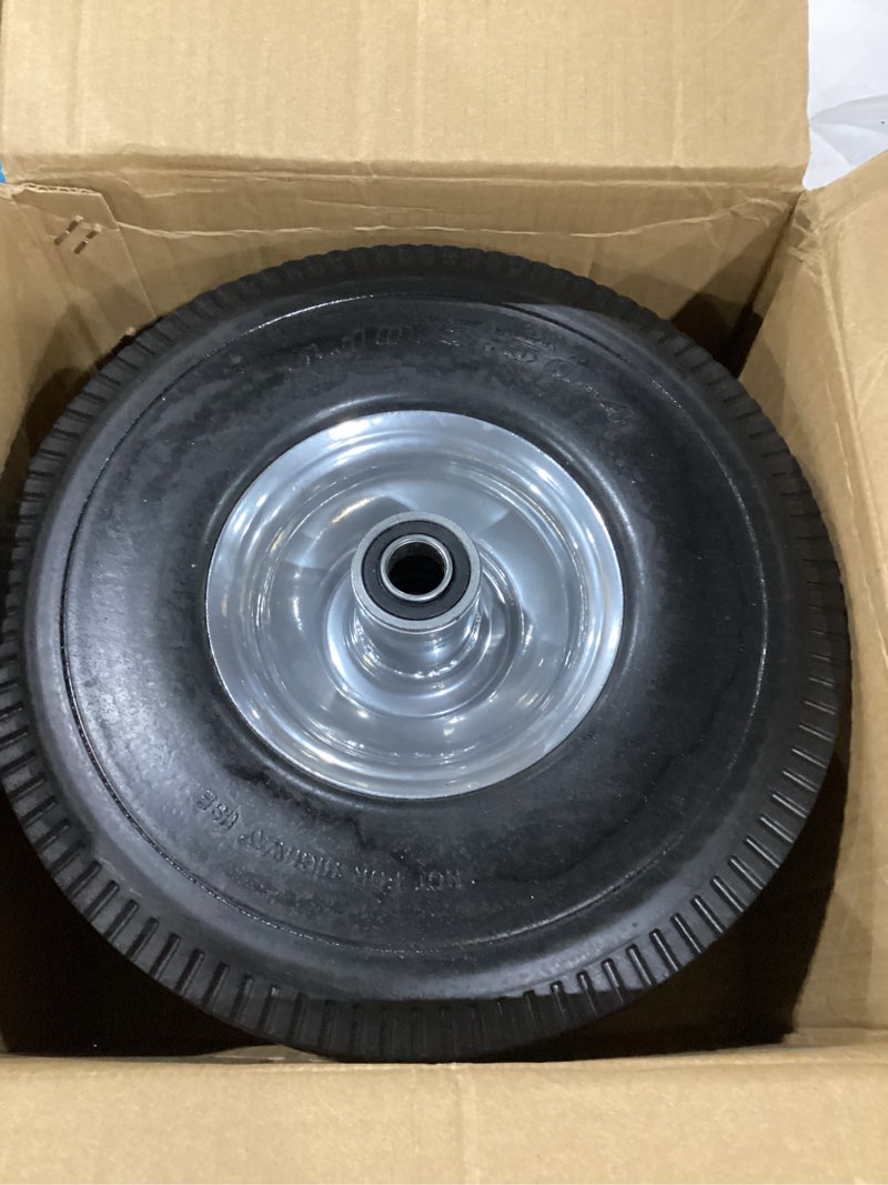 Condition photo showing New/Like New for rrq 10 inch solid polyurethane tire 4.10/3.50-4 tire, 10" flat free wheels with 5/8" bearings, 2.2" offset hub for garden cart, hand truck, lawn cart, mower (2 pack)