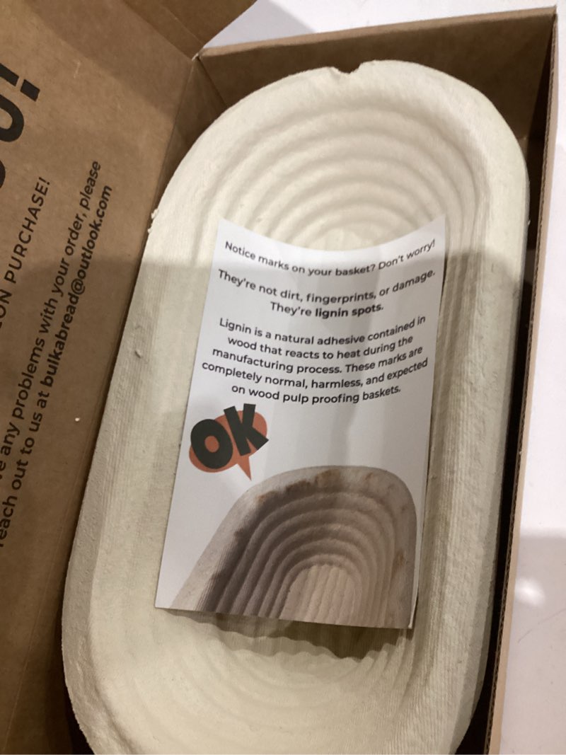 Condition photo showing As Is for Bulka Oval 750g Groove Banneton Bread Proofing Basket Pressed Wood Pulp, Sourdough Proofing Basket - Non-Stick Batard Brotform Sourdough Bread Baking Supplies, Made in Germany.