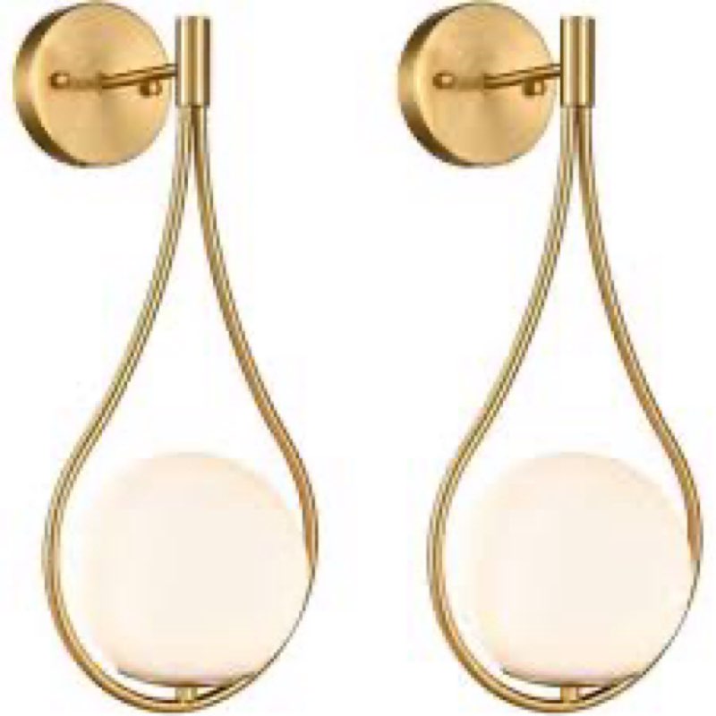 Pistey Modern Brass Wall Sconce With Opal Globe Glass Shade 2-pack