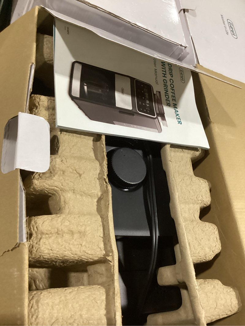 Condition photo showing As Is for gevi 10 cup drip coffee maker with built-in grinder, grind ? brew burr combo coffee machine with touch screen, programmable, 4-hour warm plate, permanent filter, coffee carafe 10.7"d x 7.9"w x 17.8"h