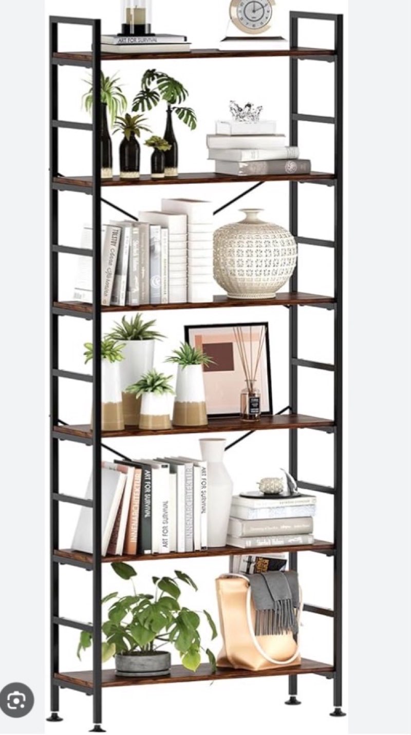 CosyStar 6-Tier Adjustable Tall Bookcase, Rustic Wood and Metal Standing Bookshelf, Industrial Vinta