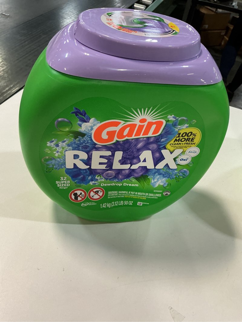 Condition photo showing New/Like New for Gain Super Flings Laundry Detergent Pacs, 32 Count, Dewdrop Dream scent, irresistibly clean and fresh washing detergent laundry soap pacs 1 Count (Pack of 32)