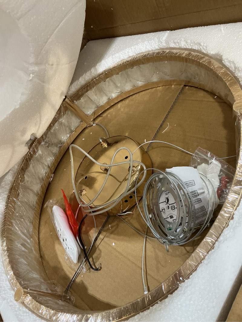 Condition photo showing Good Condition for depuley modern led crystal chandeliers: 19.7" ring chandelier hanging crystal ceiling light fixture - 42w adjustable height pendant light for living room dining room bedroom foyer gold(round)19.7 inch