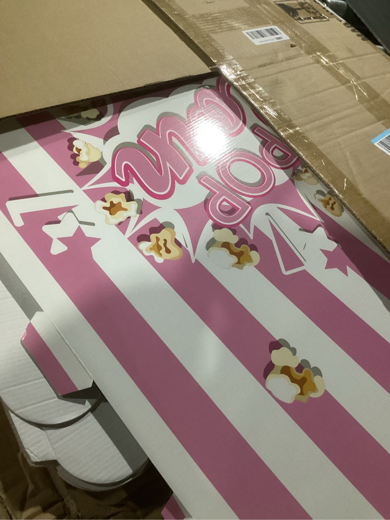Condition photo showing Good Condition for Sosation Giant Popcorn Box Cardboard Stand up with Balloons Movie 3D Popcorn Box Cardboard Stand up and Yellow White Balloons Decorations for Movie Themed Party (2 Pack,Pink) 2 Pink
