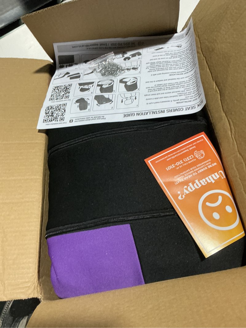 Condition photo showing Good Condition for bdk polypro car seat covers full set in purple on black – front and rear split bench seat covers, easy to install, car accessories for auto trucks van suv
