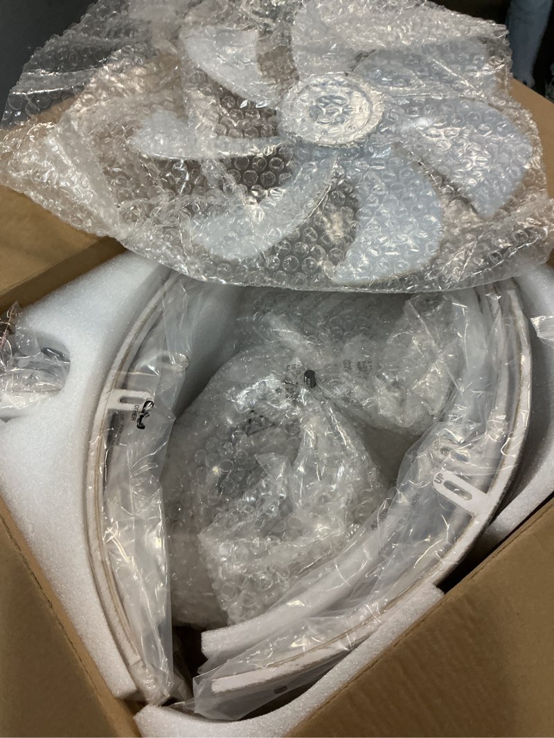Condition photo showing Good Condition for lediary caged ceiling fans with lights, white flush mount ceiling fan with remote&app, small low profile bladeless ceiling fan light fixture for bedroom, kitchen, dining room-white gold color