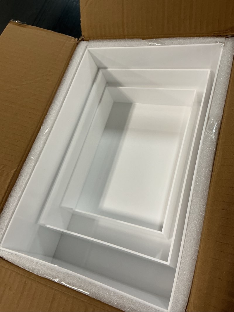 Condition photo showing Good Condition for 3pcs white buffet risers 10" 12" 14" acrylic food risers display stands catering supplies buffet display with hollow bottom