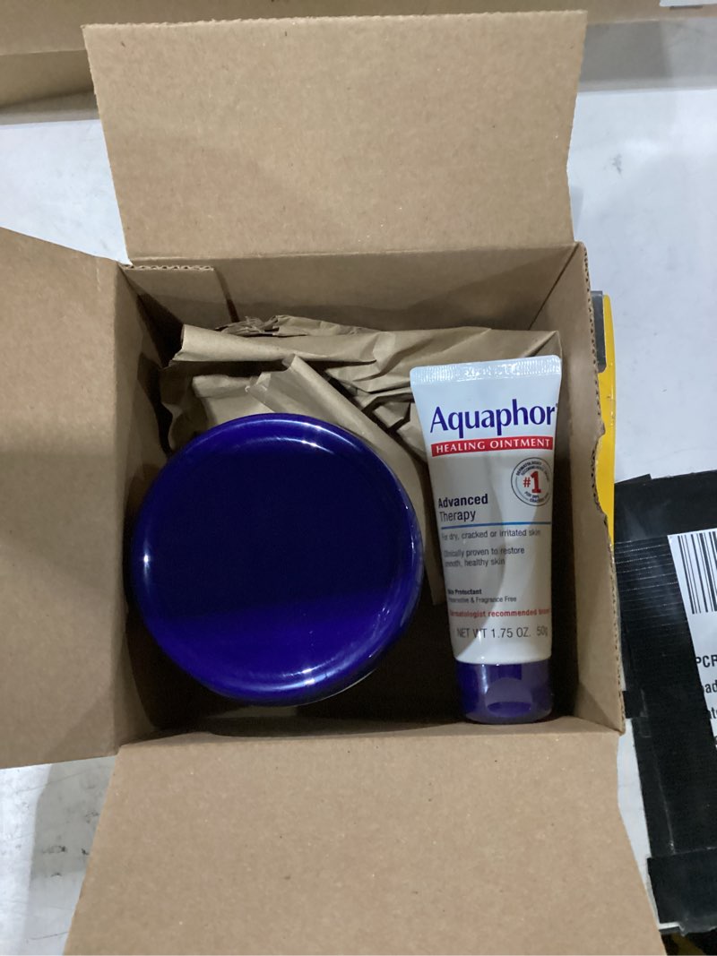 Condition photo showing New/Like New for aquaphor healing ointment advanced therapy skin protectant skin care set, body moisturizer for dry skin, minor cuts and burns, dry cuticles, cracked heels, hands and lips, 14 oz jar + 1.75 oz tube 14 ounce jar + 1.75 ounce tube
