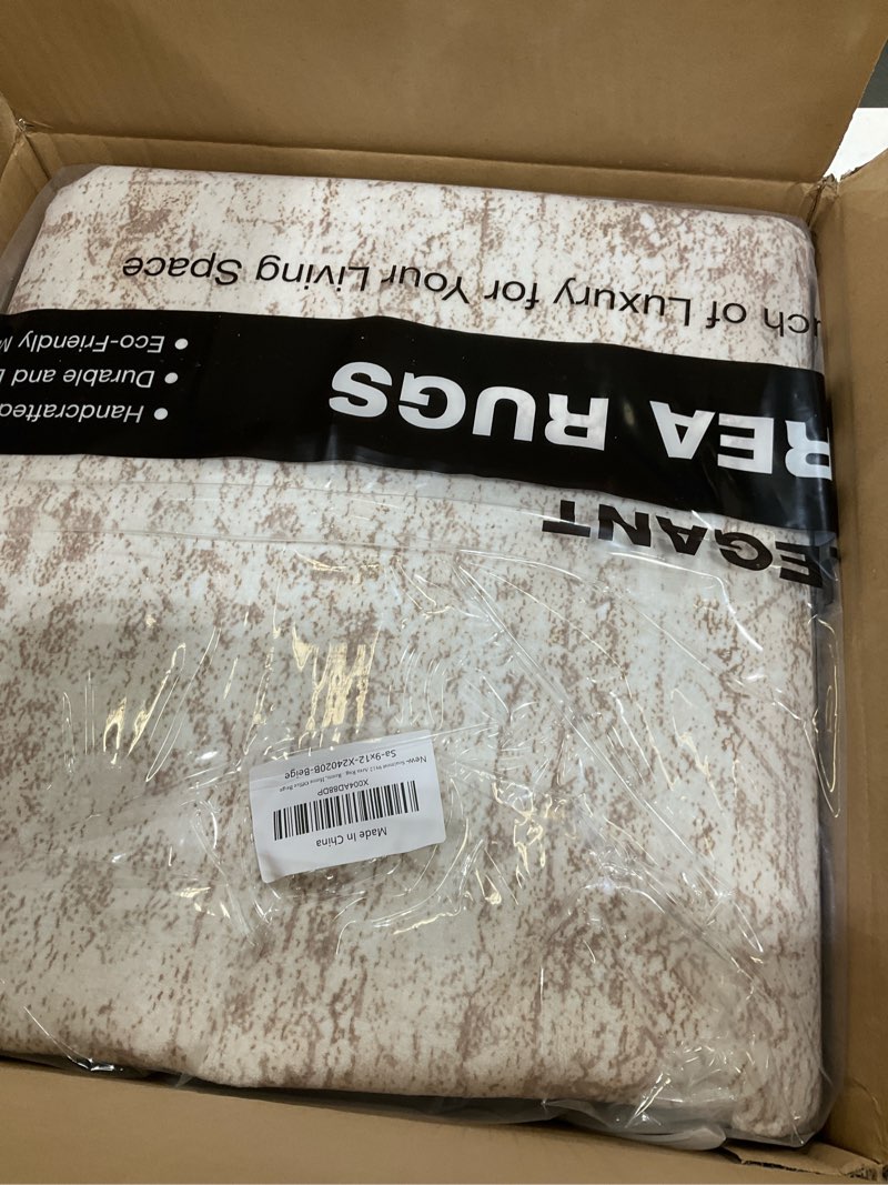 Condition photo showing As Is for 9x12 Area Rugs for Living Room, Non Slip Machine Washable Vintage Rugs, Low Pile Lightweight Large Rug for Bedroom, Dining Room, Home Office Beige Beige 9' x 12' (Rectangular)