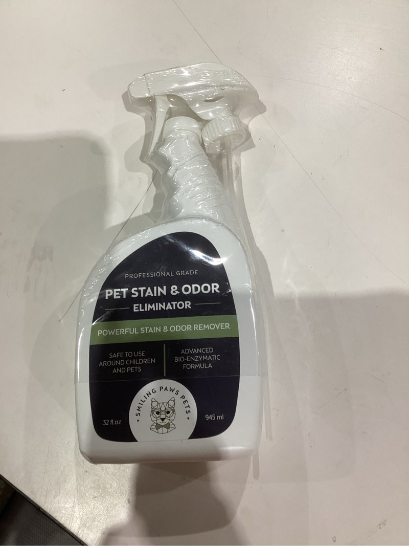 Condition photo showing New/Like New for Smiling Paws Pets Cat & Dog Urine Odor Eliminator | Cat Urine Enzyme Cleaner Destroyer | Pet Urine Enzyme Cleaner | Pet Odor Eliminator, Stain & Odor Remover of Cat Dog Pee from Wood Carpet Upholstery Original 32 Oz