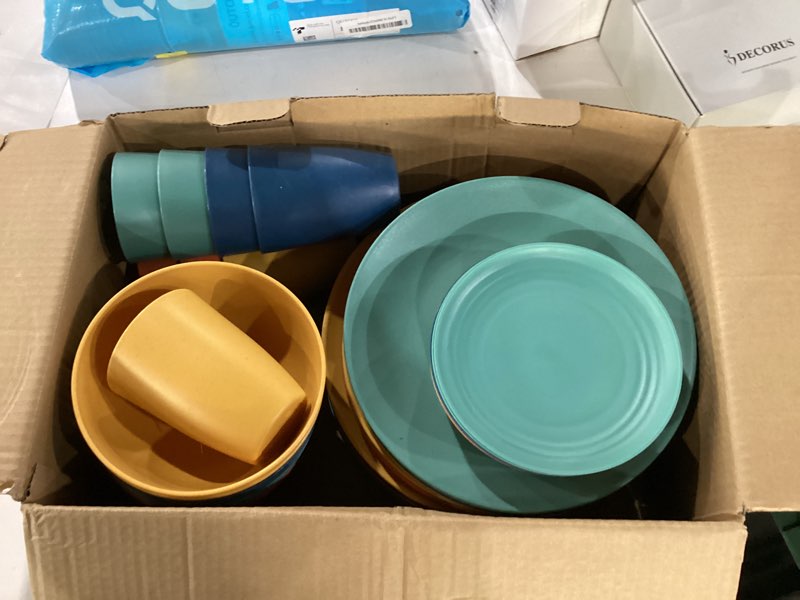 Condition photo showing New/Like New for Homienly 40-Piece Premium Wheat Straw Dinnerware Sets, Service for 8, Unbreakable Plates and Bowls Set - Cups Sets, Dinner Plates, Bowls for Kitchen,Dishwasher and Microwave Safe Dishes Set - Multi 40 PCS Multicolor