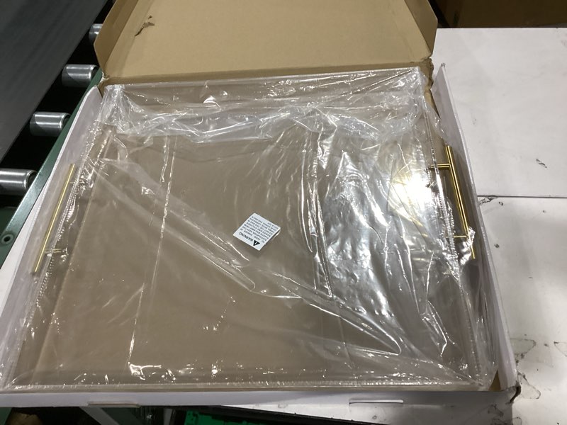 Condition photo showing New/Like New for extra large clear acrylic serving tray (21×21 inches) with gold handles spill proof acrylic over size big decorative tray organiser for ottoman coffee table countertop