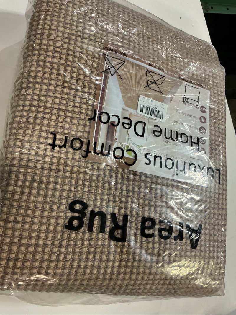Condition photo showing New/Like New for kitchen runner rugs non slip washable, 6x9 ft kitchen mats for floor, woven cotton soft area rugs for entryway, kitchen sink, bedroom, laundry room 9' x 6' (rectangular) orange/tan/brown