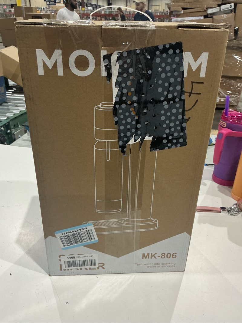 Condition photo showing New/Like New for mokkom sparkling water maker, soda streaming machine with 1l pet carbonating bottle, carbonates any drink, soda maker compatible with 60l co2 carbonator (not included) - stainless steel