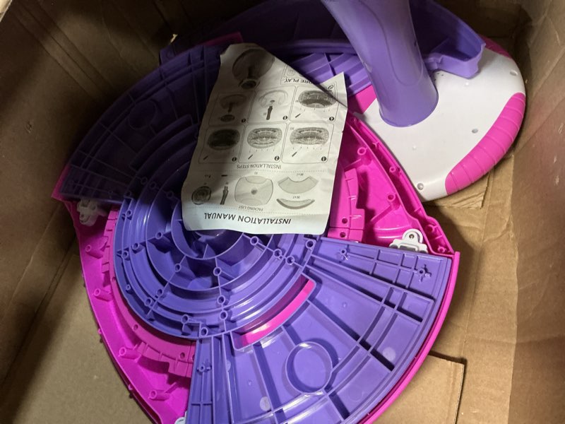 Condition photo showing As Is for hyes unicorn sit and spin toys for toddlers 1-3 girls, 360° toddler spinning seat with led lights and music, sensory toys birthday for kids 3-5 purple