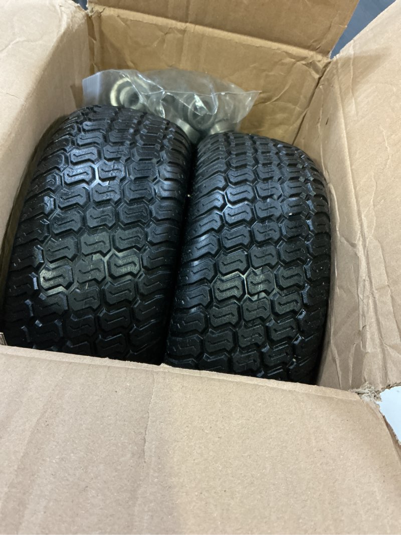 Condition photo showing Good Condition for 2 pcs 11x4.00-5 flat free lawn mower tires, zero turn lawn mower replacement tires,11x4-5 solid tires and wheel with rims,3.4"-3.84"-4.72"-5.6" centered hub and 3/4" & 5/8" & 1/2" precision bearings 11x4.00-5 flat free lawn mower tires?yellow?