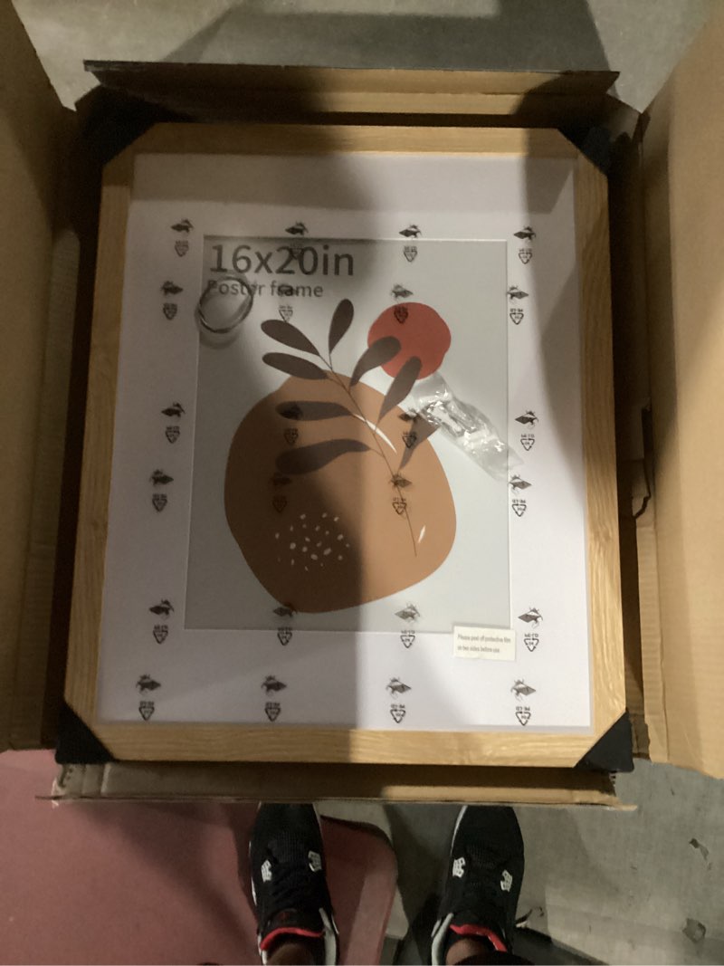 Condition photo showing Good Condition for 16x20 frames set of 2, natural oak wood style - display 16 x 20 picture without mat or 11x14 picture with mat, wall mounting horizontal and vertical natural oak 16x20 in