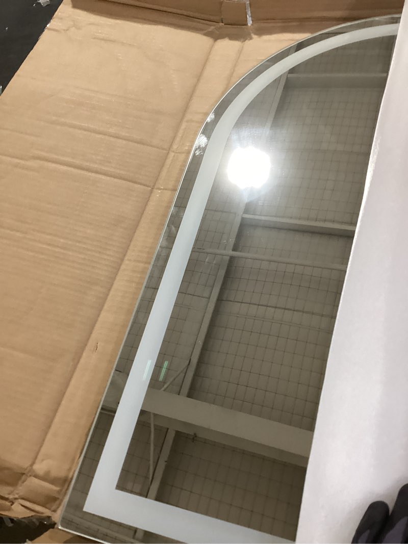 Condition photo showing Good Condition for arched led bathroom mirror 22x30 inch, led vanity mirror with backlit and frontlit, dimmable lighted illuminated mirror, anti-fog,memory, 3 colors, shatter-proof, etl listed 30"l x 22"w arched /backlit and frontlit