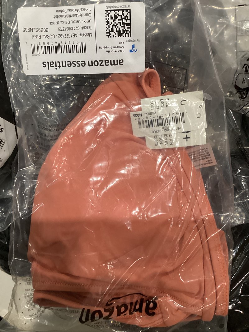 Condition photo showing New/Like New for Amazon Essentials Women's Light-Support Tie Halter Bikini Swimsuit Top (Available in Plus Size) X-Large Coral Pink