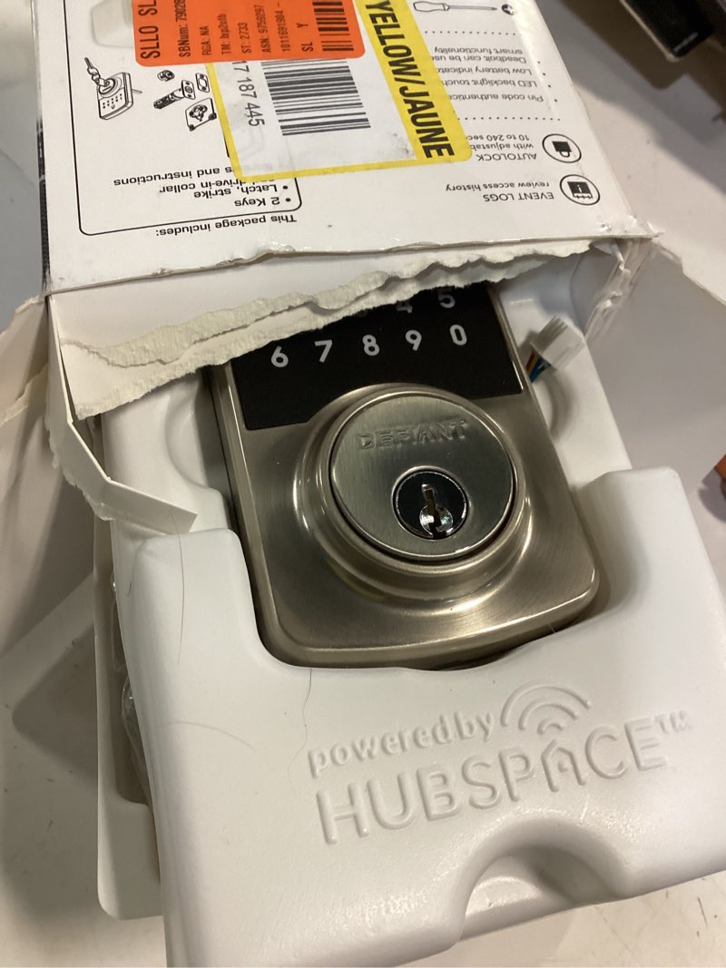 Condition photo showing Good Condition for defiant square compact satin nickel electronic single cylinder deadbolt wi-fi enabled powered by hubspace