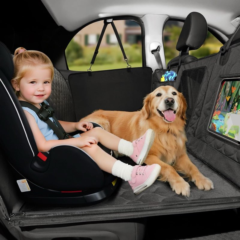 1 PC, MIDOG Back Seat Extender for Dogs - Hard Bottom Dog Car Seat Cover for Back Seat,Dog Seat Cover Hard Bottom Holds 400lbs,Compatible with Child Seat,Perfect for SUV & Car(Black,XL)