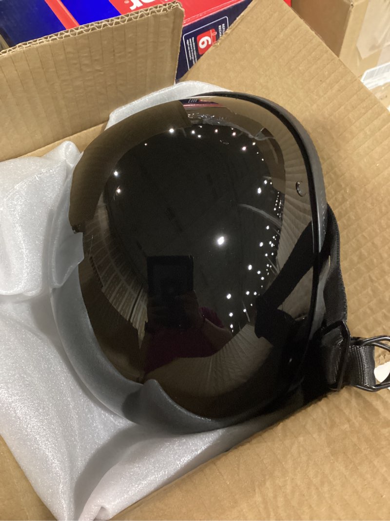 Condition photo showing As Is for motorcycle half helmet, dot approved adult men women retro open face helmets, helmet for adults, half shell helmet large black