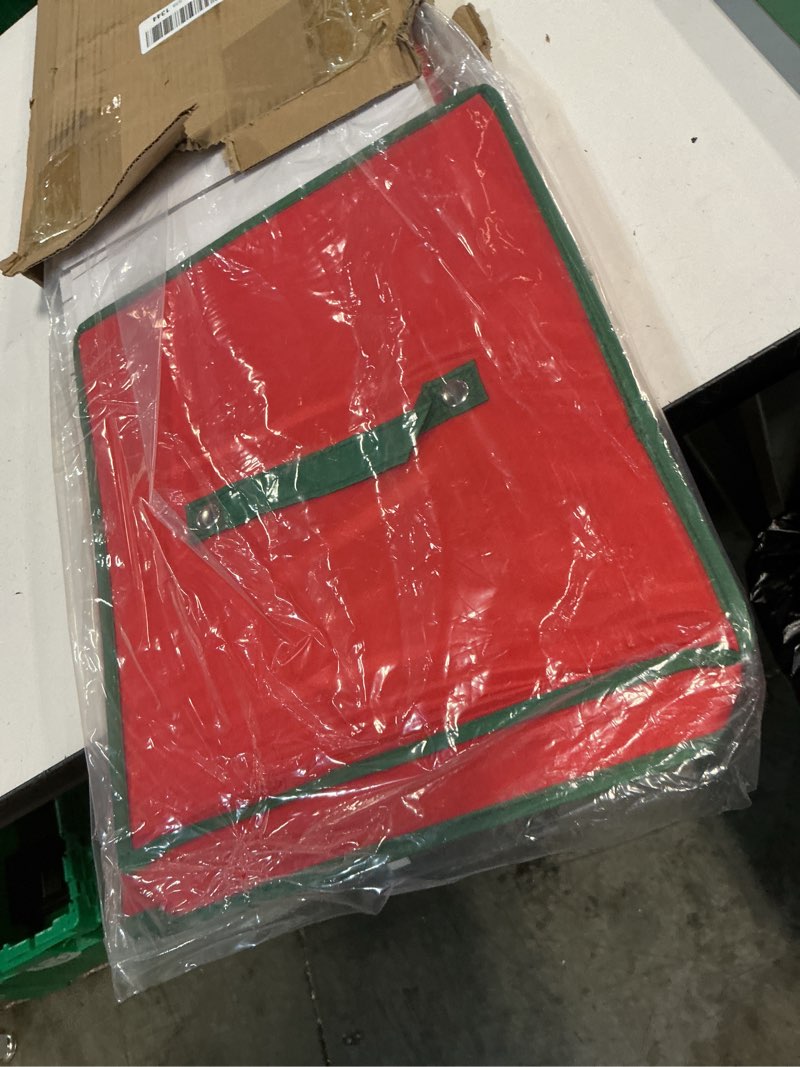 Condition photo showing New/Like New for wrapping paper storage box- holds 20 rolls of 30” gift wrap-upright container with lid, dividers & handles-christmas & birthday wrap by elf stor (red)