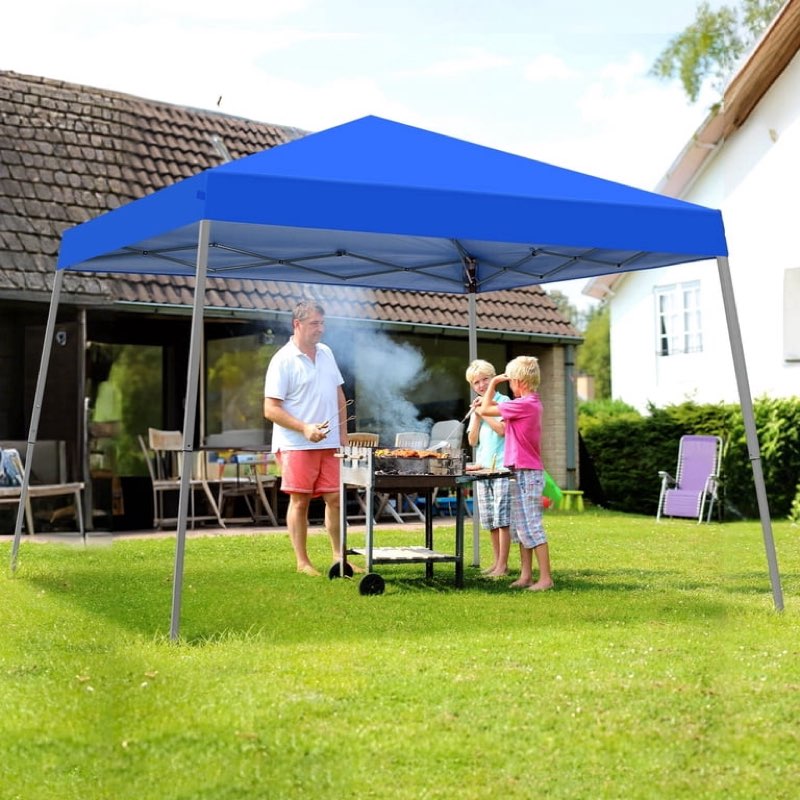10x10 Outdoor Canopy Pop up Canopy Tent Portable Instant Shelter Slant Leg Canopy Blue