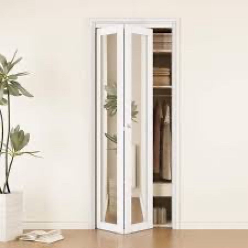 Manufactured Wood and Glass Mirrored Paneled Single Bi-fold Bar