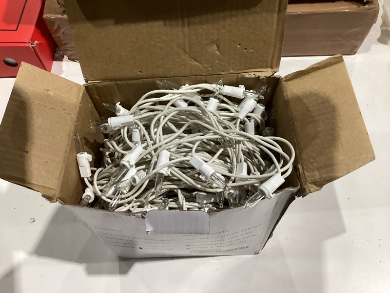 Condition photo showing As Is for Clear Christmas Lights 66FT 200 Incandescent Bulbs Warm White Mini Lights with White Wire for Christmas Tree, Garland, Thanksgiving, Wedding, Party, Home, Indoor & Outdoor Festival Decoration Warm White White Wire 66FT 200 Bulbs