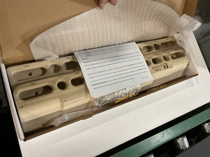 Condition photo showing New/Like New for TWO STONES Rock Climbing Fingerboard Door Mounted Training Station as Rock Climbing Hangboard Climbing Pull Up Bar, Rock Climbing Board for Hanging Practice and Finger Strength Training CJ-HB2002BX Boxwood