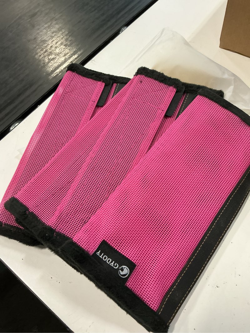 Condition photo showing Good Condition for pony/donkey fly boots set of 4, breathable mesh protectores para caballos, indoor & outdoor uv protective leg boots for turnout, lightweight fly protection for horse legs?small, pink pink small(10~13 hh pony/donkey)