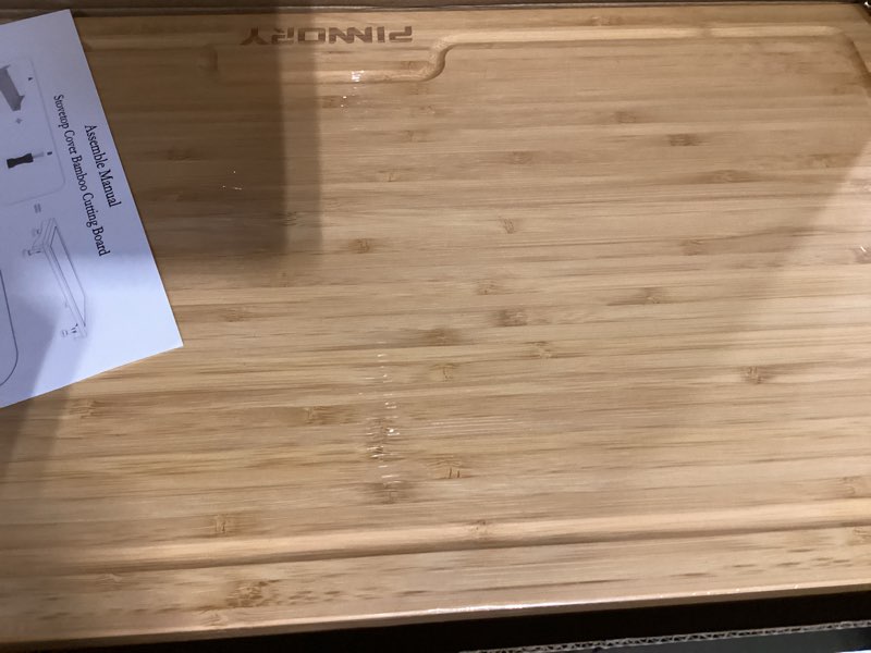 Condition photo showing New/Like New for bamboo stovetop cover&countertop cutting board with adjustable legs, dual-purpose chopping board for electric stove burner, workspace block cover for rv camping camper gas cook top cover