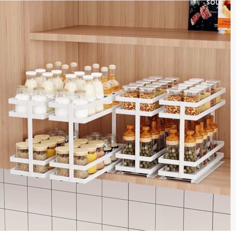 mustorn 4 pack pull out spice rack organizer for cabinet, 2 tier metal slide out seasoning organizer