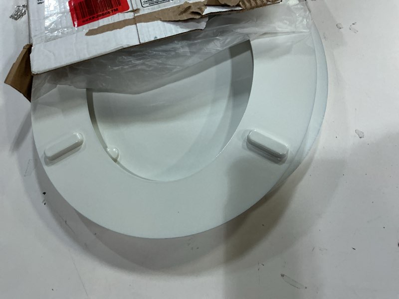 Condition photo showing As Is for KOHLER Stonewood Quiet-Close, Round Toilet Seat Soft Close, Durable Wood, Easy Installation, Universal Fit, Home Essentials, White Finish, K-20467-0 White Round Double-Hinge
