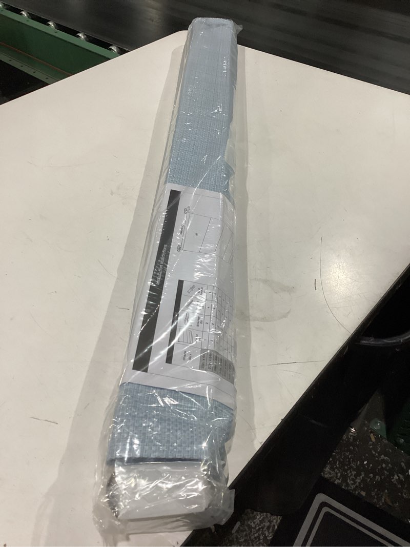 Condition photo showing New/Like New for madison park galen cordless roman shade, 39"w x 64"h, sheen blue – room darkening, thermal insulated, energy efficient window blind with subtle sheen basketweave fabric for privacy room darkening basketweave sheen blue 39"w x 64"h