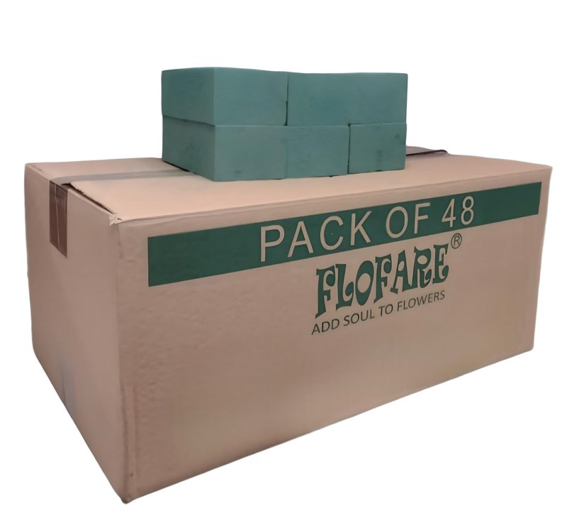 bulk pack of 48 floral foam blocks (7.8” l x 3.5” w x 2.4” h), wet & dry foam for flower