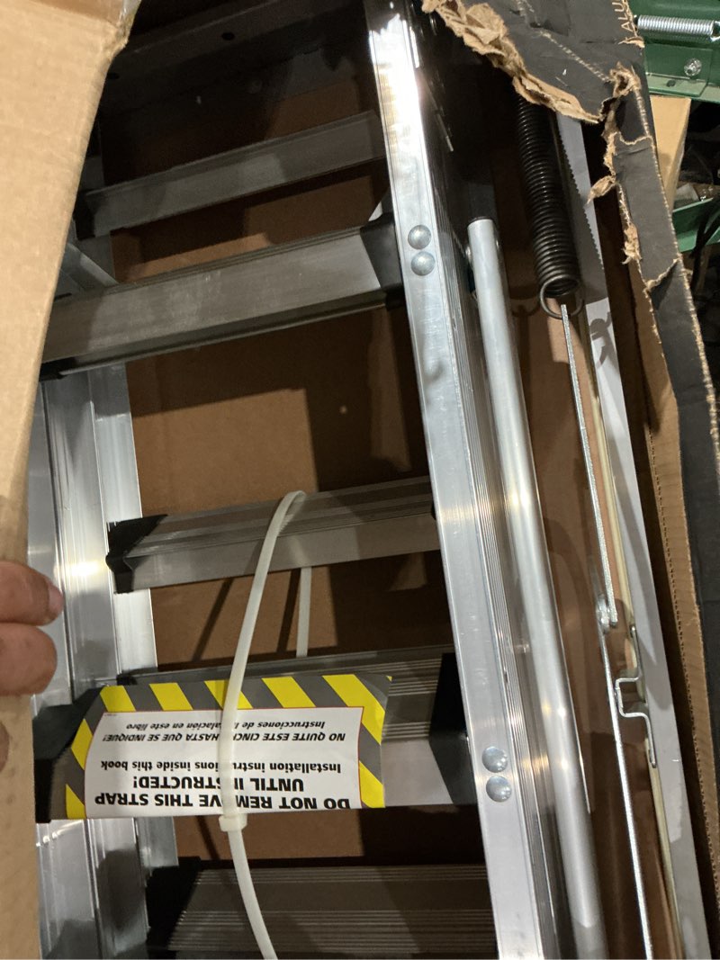 Condition photo showing Good Condition for lite 10-foot aluminium attic ladder 54" w x 22.5" h (rough opening), 375-pound load capacity, type iaa, ap2240ms