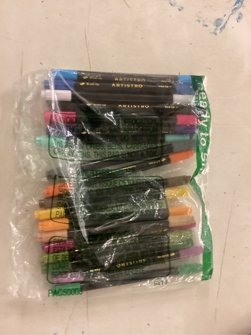 Condition photo showing As Is for artistro 80 dual-tip fabric markers - fabric decorating kit - permanent for clothes - no bleed pens for t-shirts, bags, textile, canvas, and more (brush tip and fine tip) 80 dual tip (brush + fine)