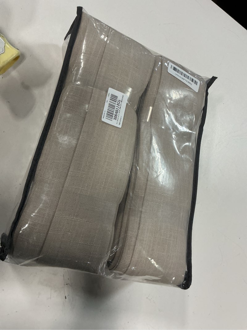 Condition photo showing Good Condition for Taupe Burlywood Pinch Pleated Linen Curtains 96 Inches Long for Living Room Bedroom 2 Panels Light Filtering Pinch Pleat Hooks Rings Back Tab Neutral Country Farmhouse 96 Inch Window Curtain Drapes Burlywood Birch 40"W x 96"L (Pack of 2)