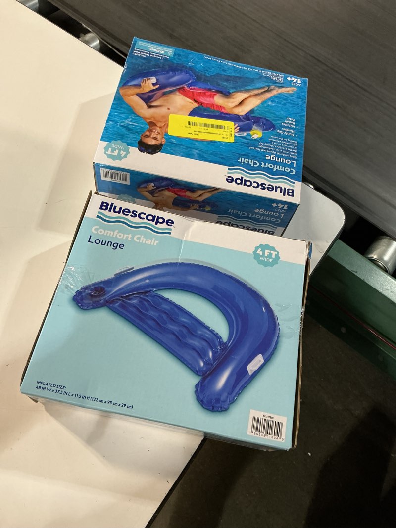 Condition photo showing New/Like New for (pack of 2)bluescape inflatable comfort chair lounge pool float, blue, age 14 & up, unisex