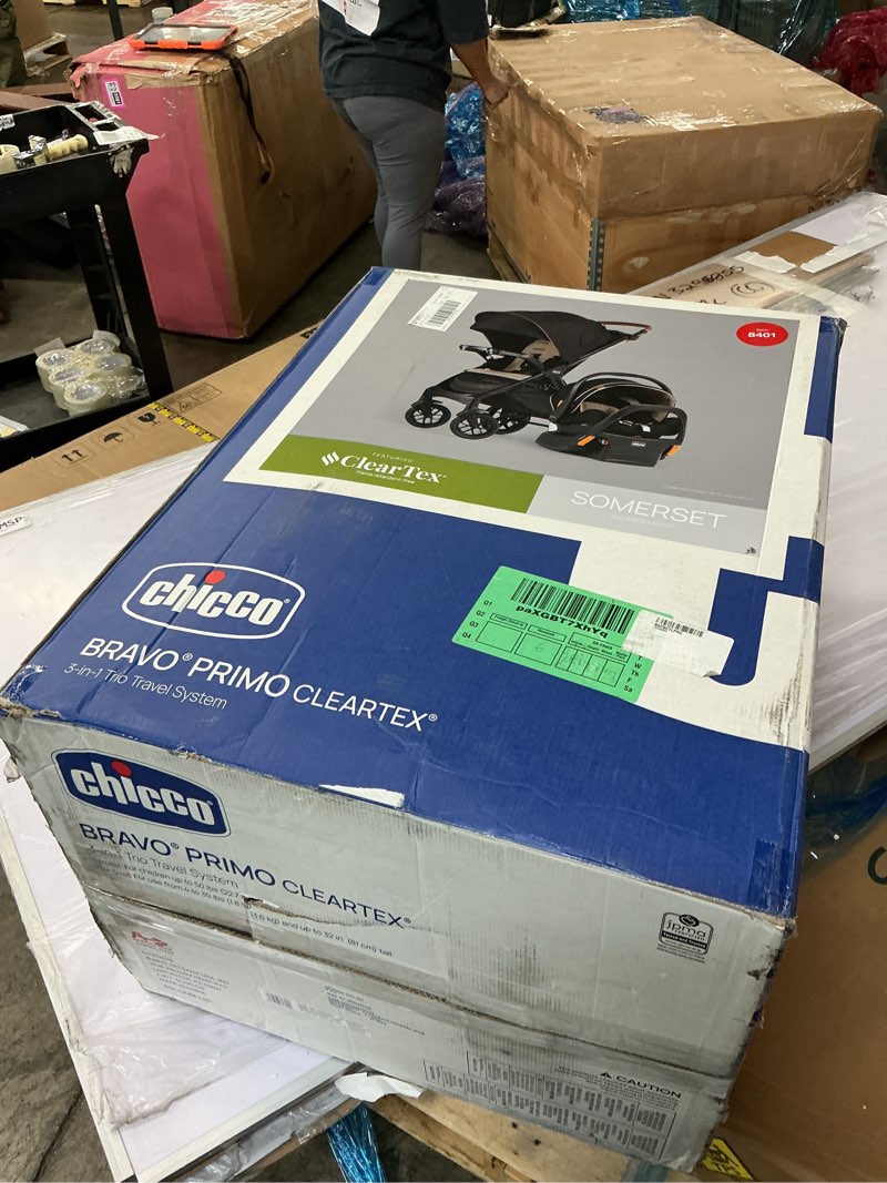 Condition photo showing Good Condition for chicco bravo primo quick-fold 3-in-1 travel system with car seat | somerset/black, baby stroller and infant car seat combo, upf 50+ canopy, all-wheel suspension, greenguard gold