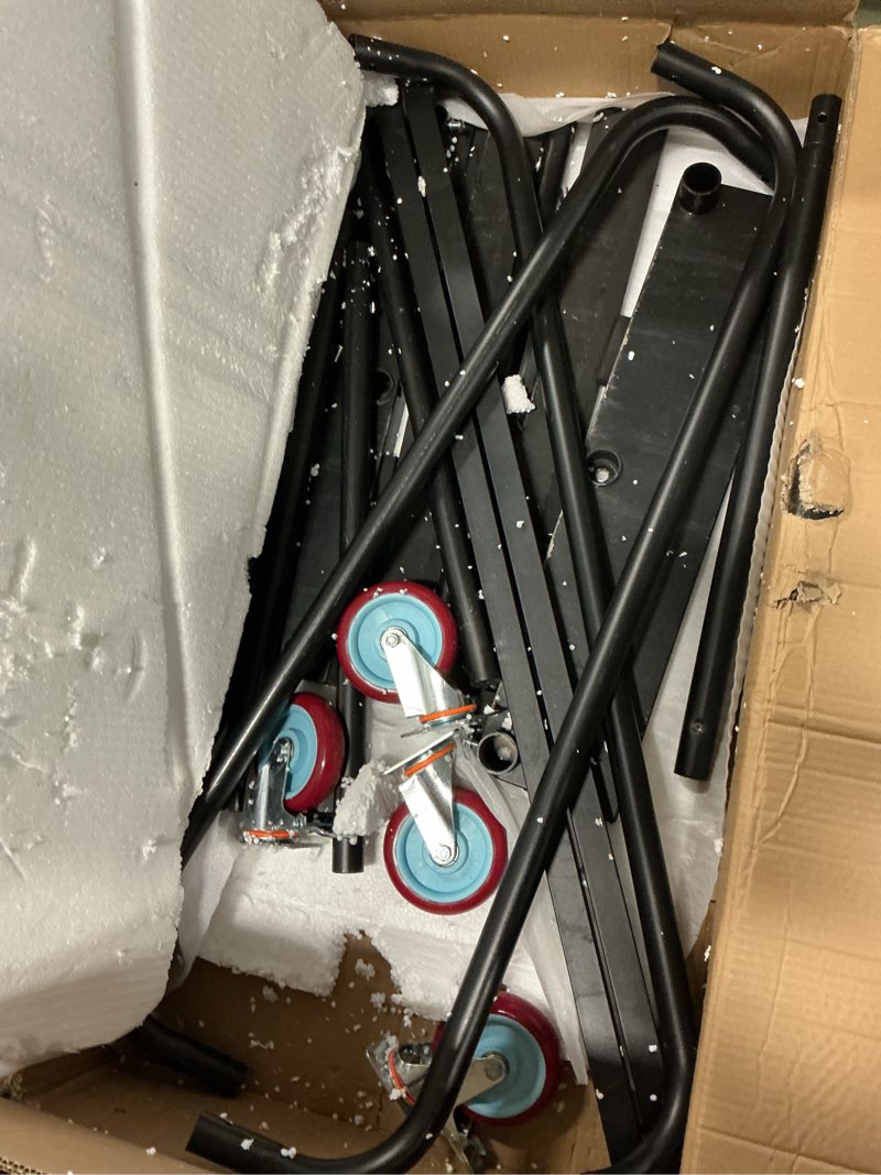 Condition photo showing As Is for Updated Folding Table Cart, 5" Swivel Wheels Heavy Duty Table Dolly, Drywall Dolly Cart w/ 2000 LBS & 10 Table Capacity for Party Events, Factory, Hotel, Warehouse